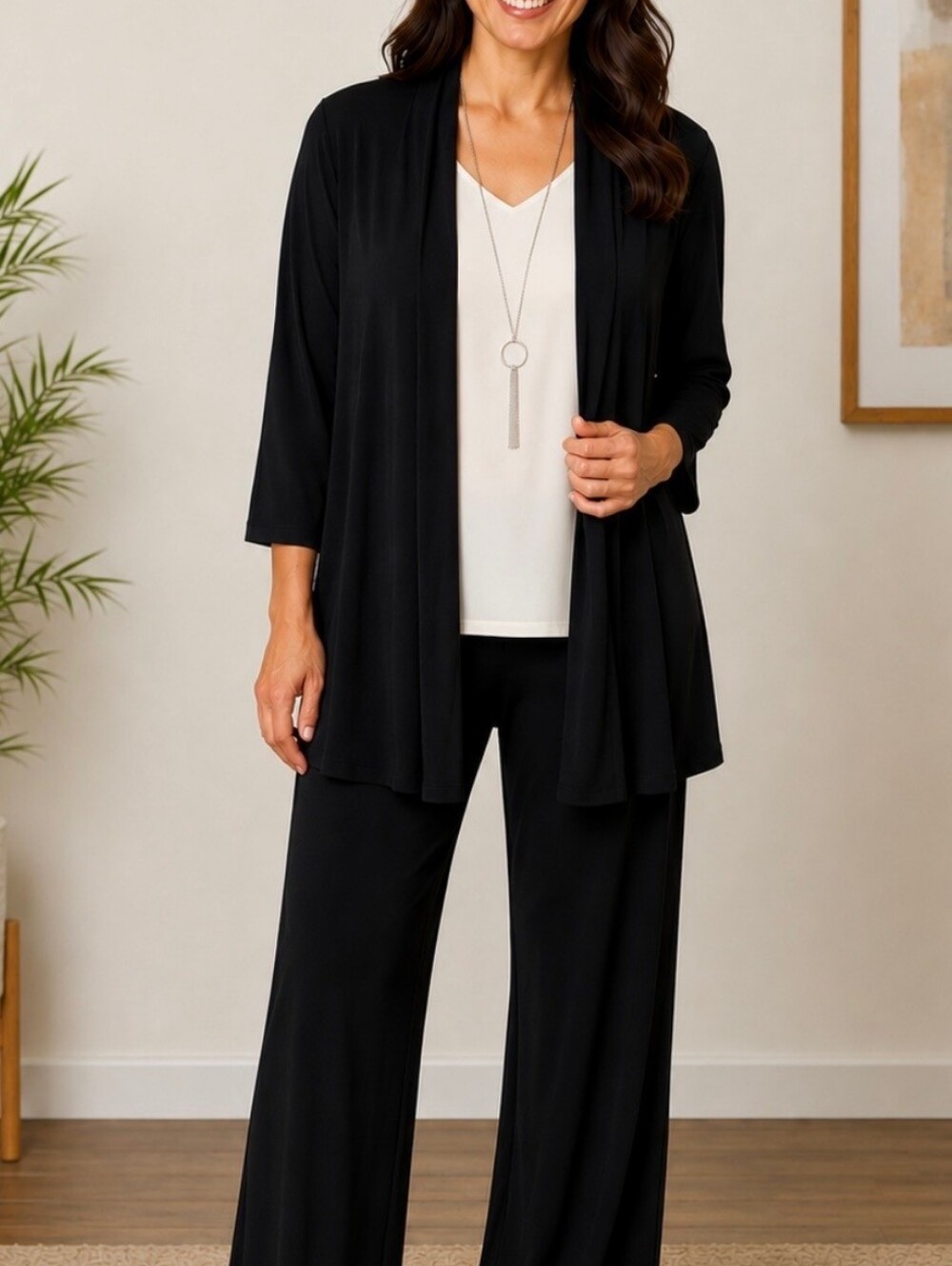 Travelers By Chico's Black Open-Front Draped Cardigan / Set